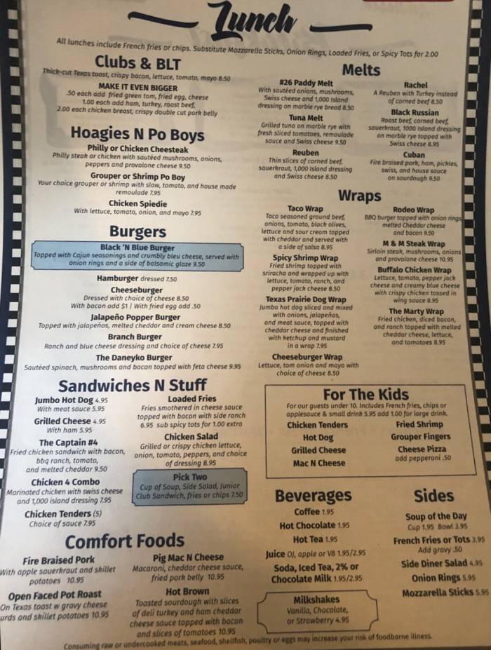 The Diner Menu, Horseheads, NY